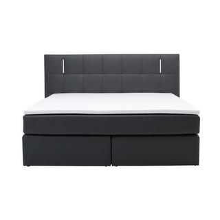 DREAMEA Set boxspring completo testata con LED + reti piedi LED + materasso + topper BILBAO similpelle Antracite  