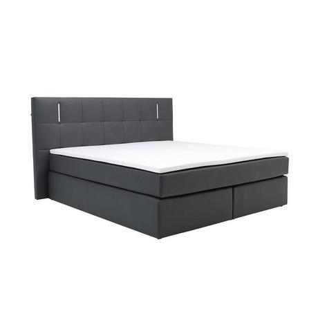 DREAMEA Set boxspring completo testata con LED + reti piedi LED + materasso + topper BILBAO similpelle Antracite  