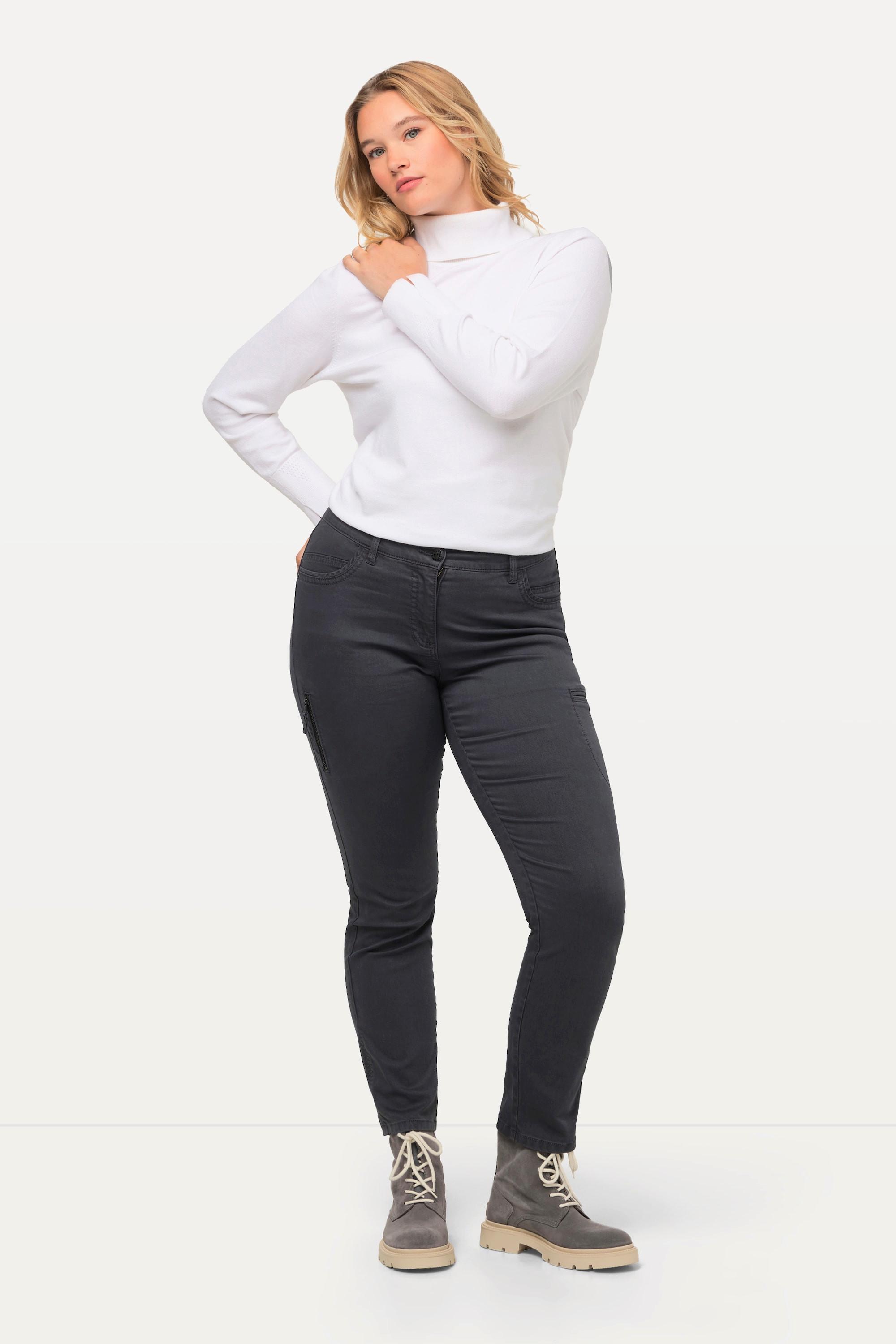 Ulla Popken  Pantalon cargo Sammy, ruban fantaisie, coupe droite 