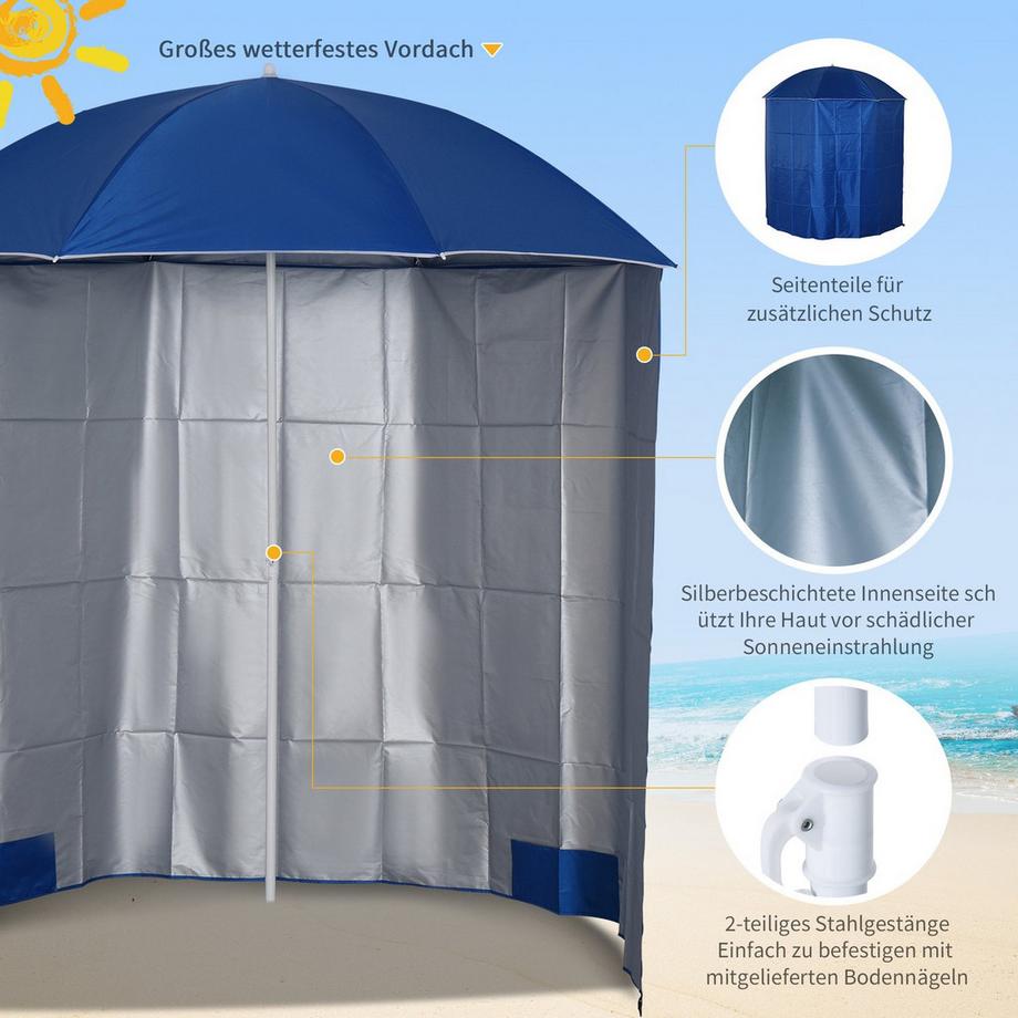 Northio Ombrellone Da Spiaggia Parasol Con Parete Laterale, Poliestere, Blu, 2.2Xh2.2M  