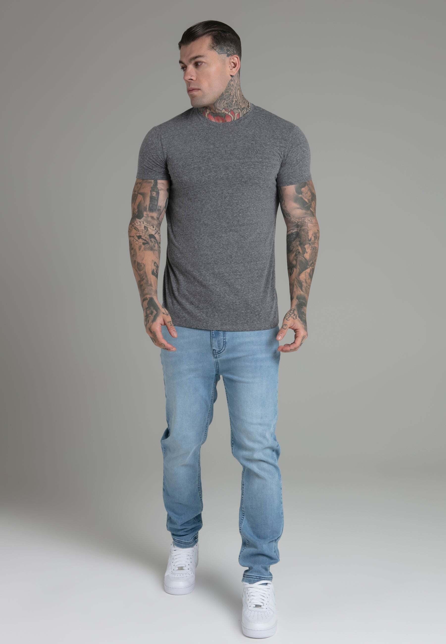 Sik Silk  T-shirt Marl T-Shirt in Dark Grey 