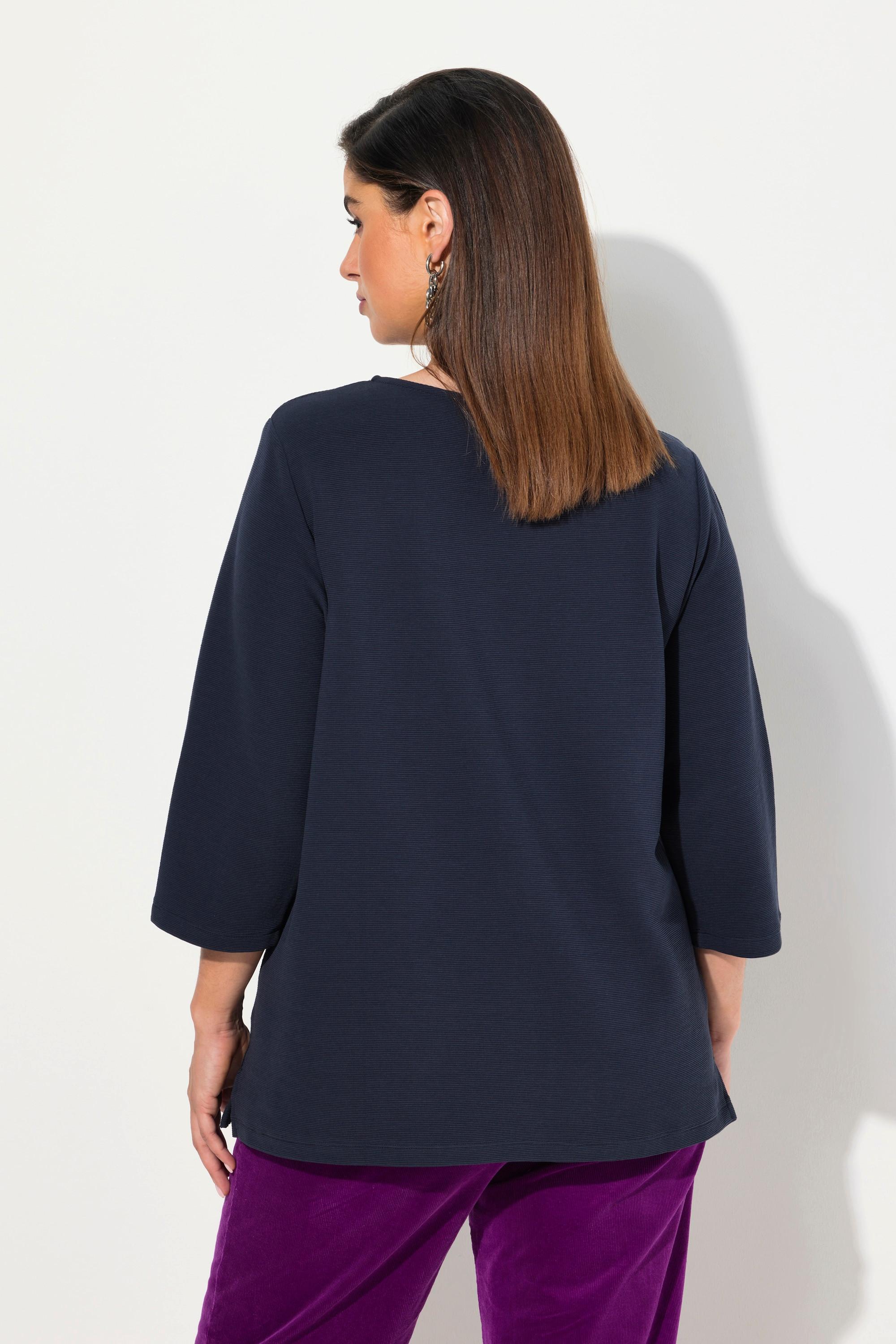 Ulla Popken  Sweatshirt, Querrippen, Rundhals, 3/4-Arm 