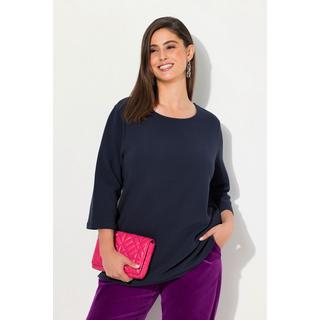 Ulla Popken  Sweat-shirt à col rond et manches 3/4, en maille côtelée horizontale 