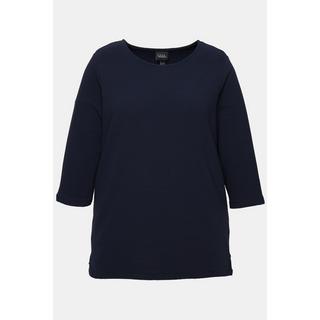 Ulla Popken  Sweat-shirt à col rond et manches 3/4, en maille côtelée horizontale 