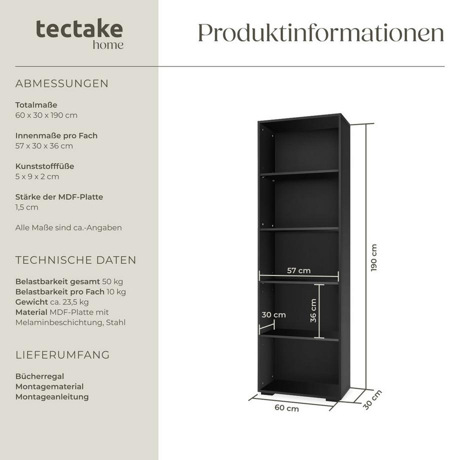 Tectake Scaffale per libri Lexi MDF  