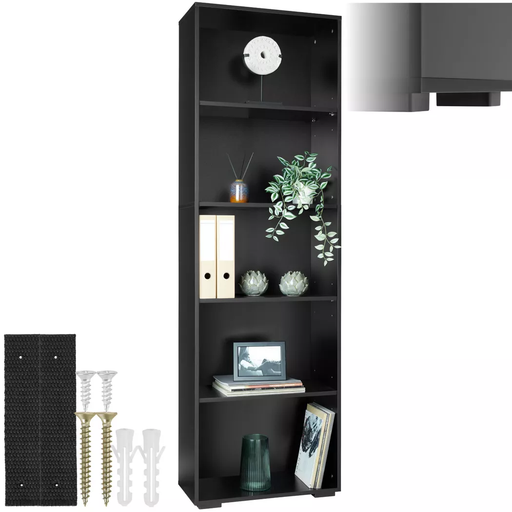 Tectake - Scaffale per libri Lexi MDF, 190cm, Charcoal Black
