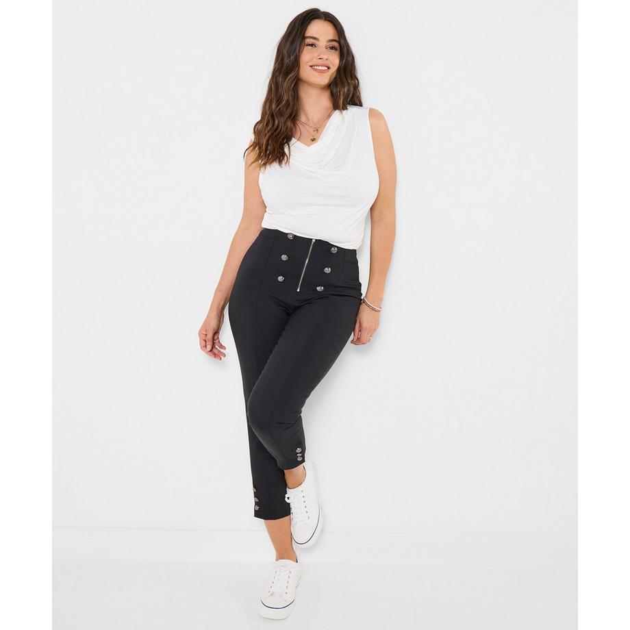 Pantalon corsaire style rockeuse avec boutons fantaisie