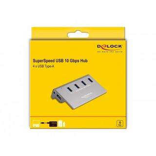 DeLock  64181 Schnittstellen-Hub USB 3.2 Gen 2 (3.1 Gen 2) Type-A 10000 Mbit/s Grau 