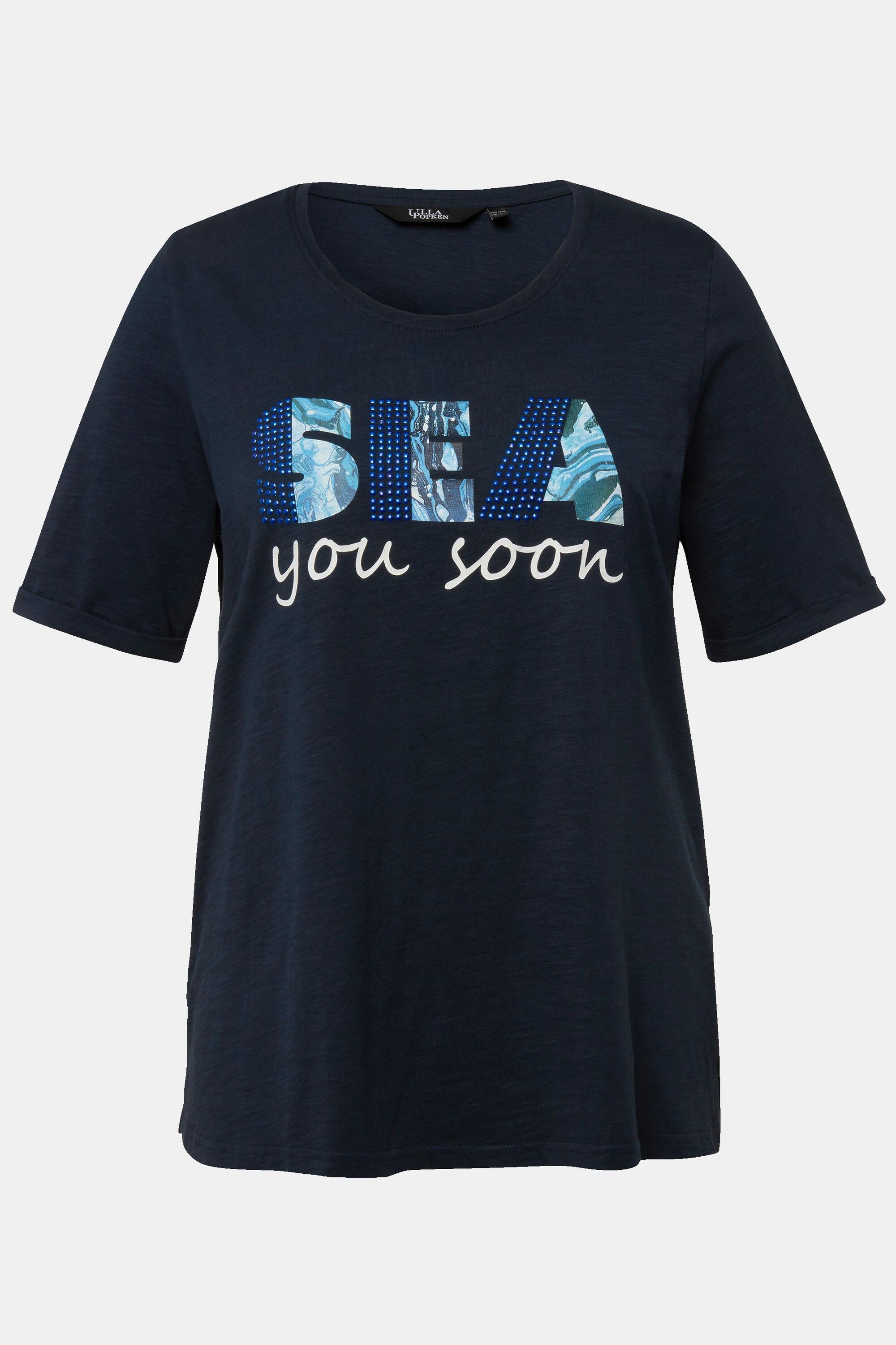 Ulla Popken  T-shirt classica con "Sea you soon", scollo a girocollo e mezze maniche 