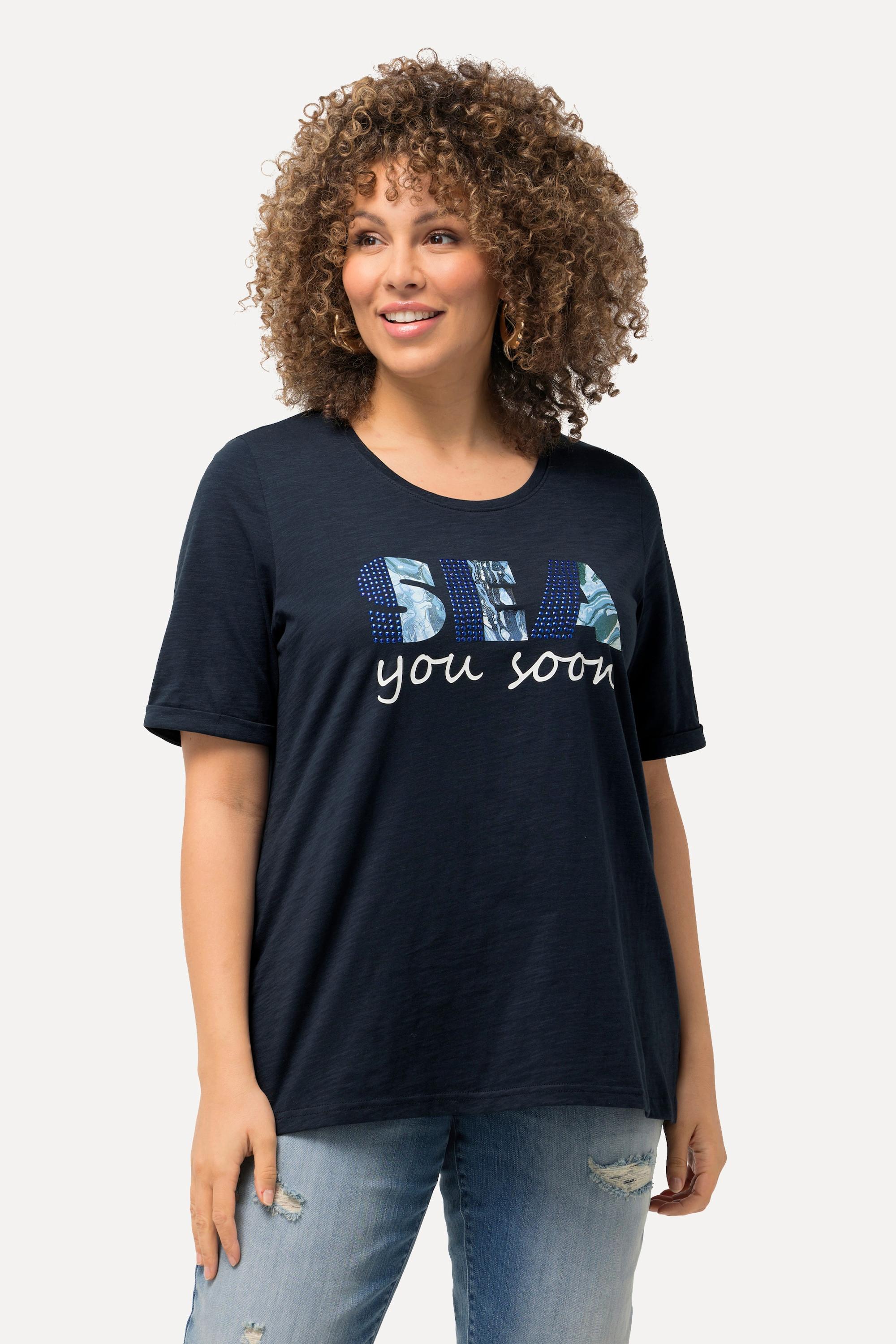 Ulla Popken  T-shirt classica con "Sea you soon", scollo a girocollo e mezze maniche 