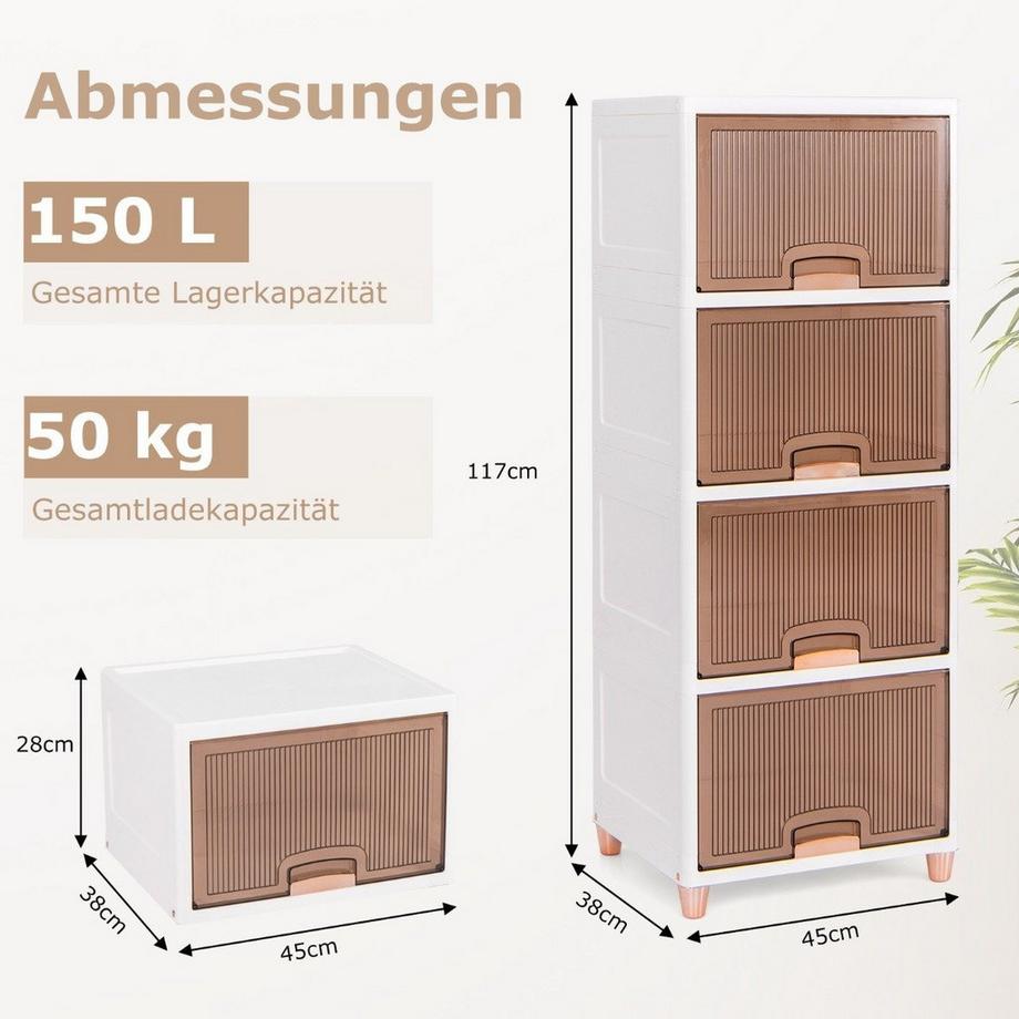 B2X 150 L Aufbewahrungsbox mit Magnetischen Türen 4er Set Stapelbare Kunststoffbox Weiß  