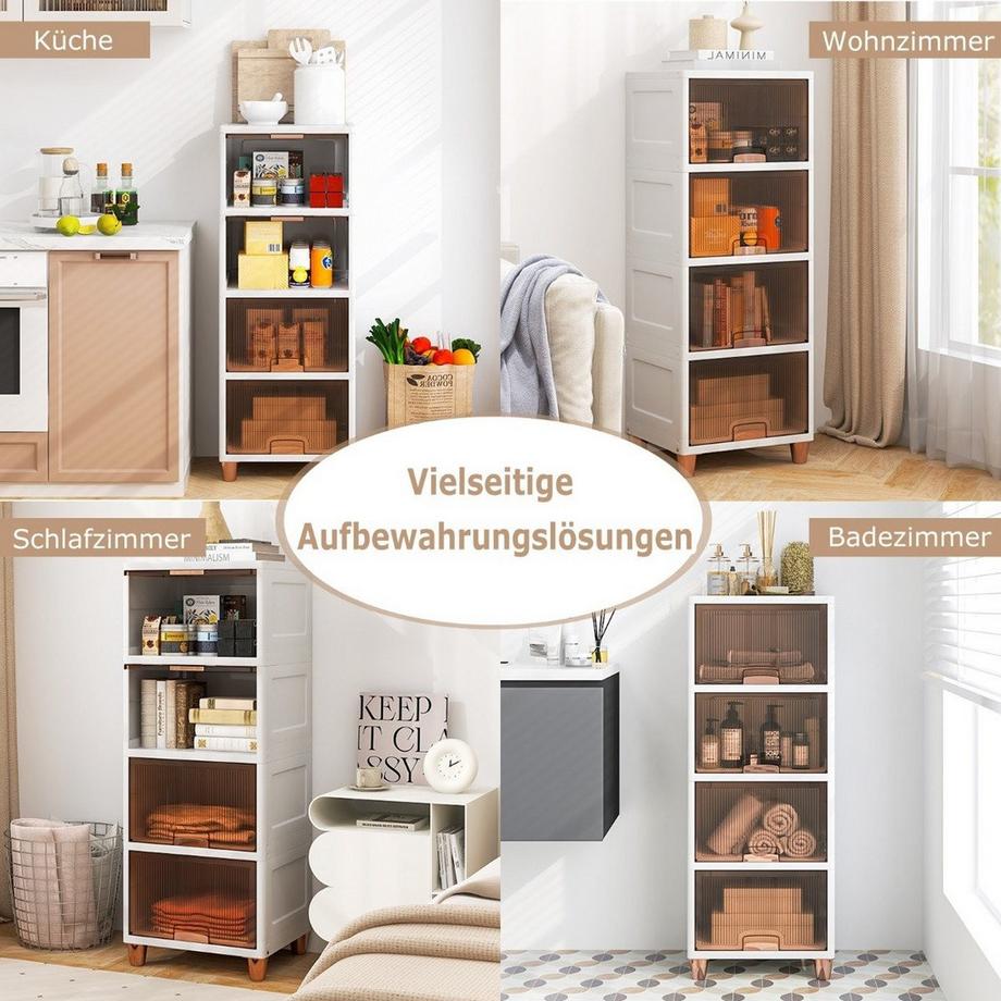 B2X 150 L Aufbewahrungsbox mit Magnetischen Türen 4er Set Stapelbare Kunststoffbox Weiß  