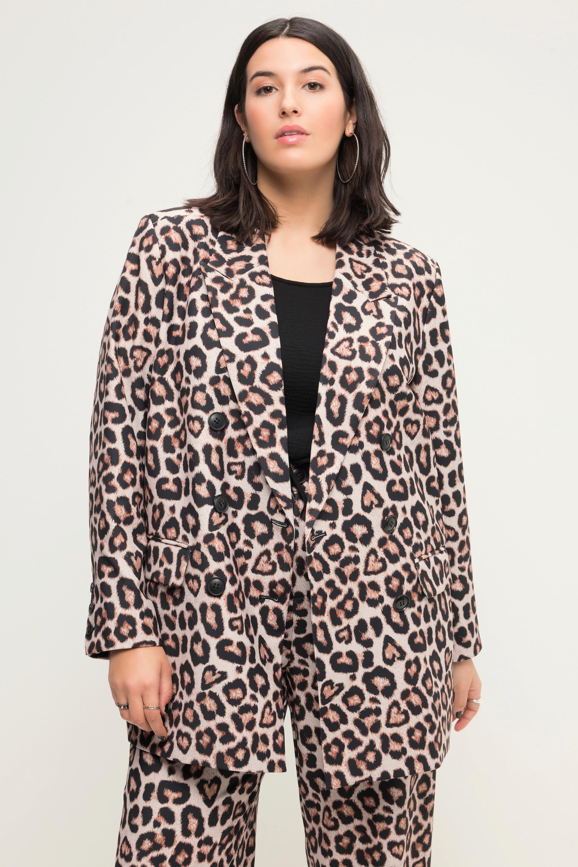 Studio Untold  Blazer dal taglio dritto con doppiopetto, design leopardato e maniche lunghe 