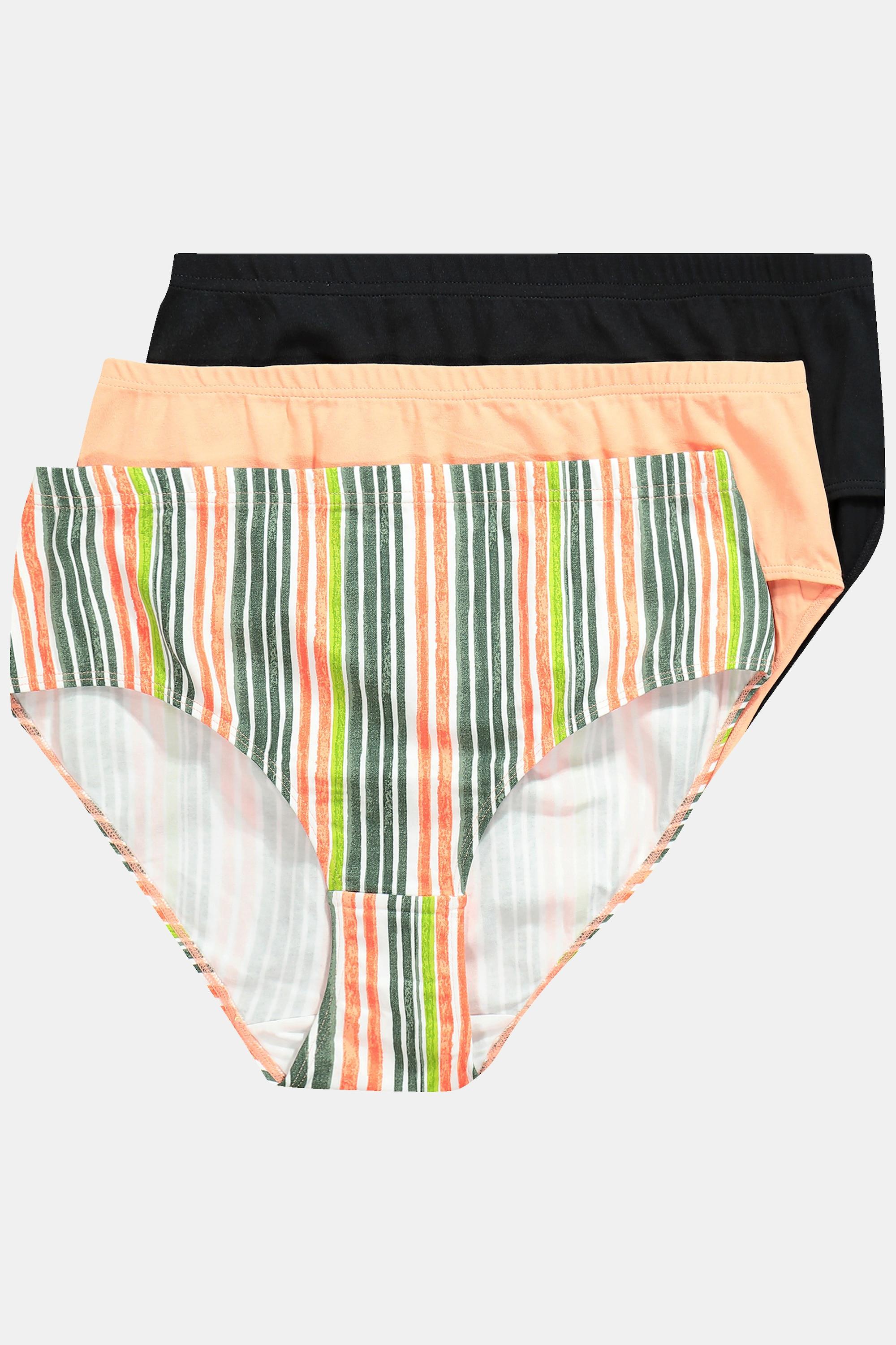 Ulla Popken Slip Midi Confezione da 3 Righe Tinta Unita  