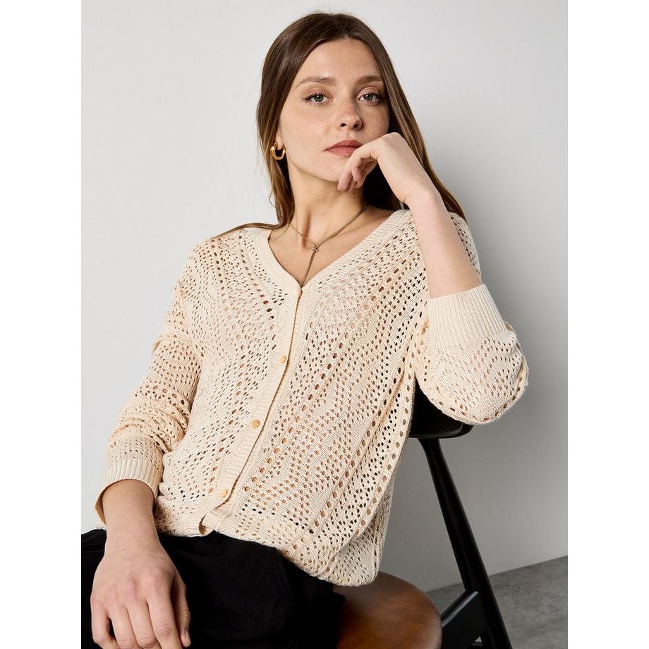 Chevron-Pointelle-Strickcardigan