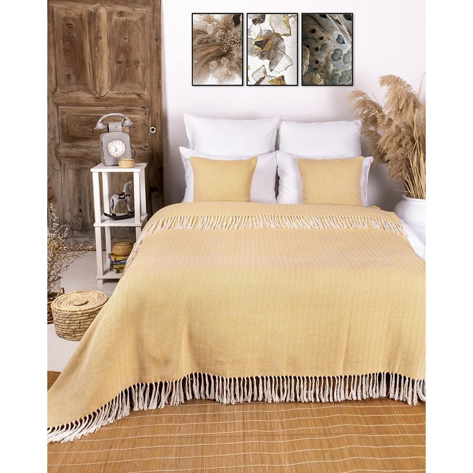 Alopini Couvre-lit Premium en Coton avec Franges  