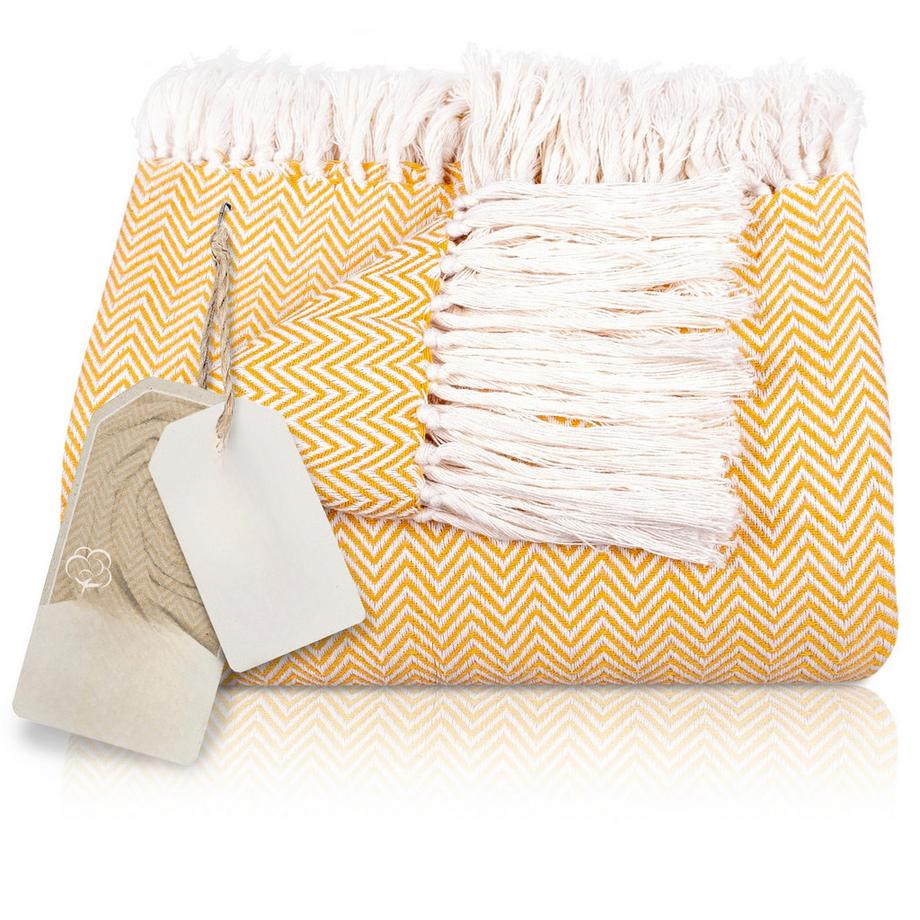 Premium Tagesdecke mit Fransen - Baumwolldecke als Bettüberwurf, Couchüberwurf