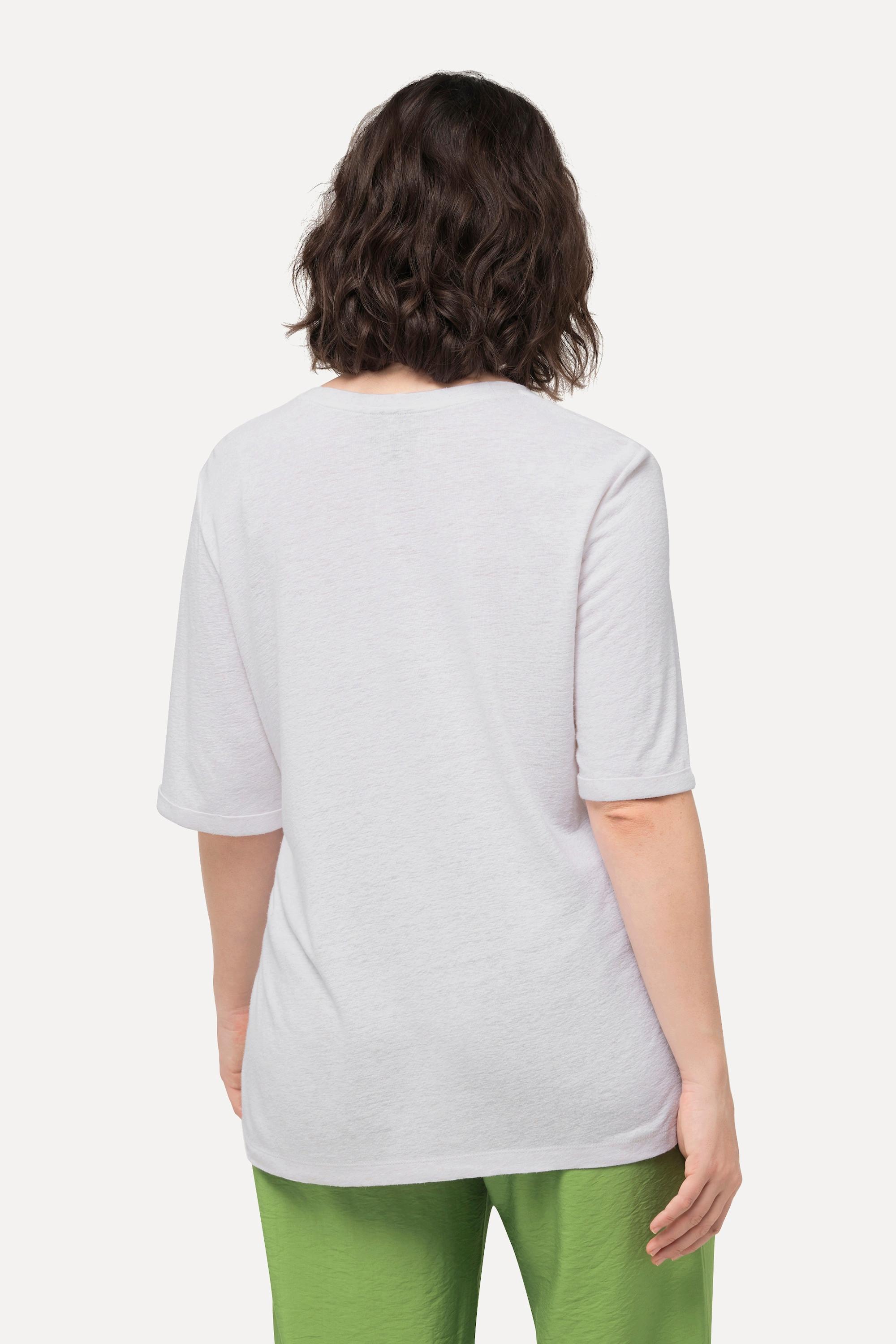 Ulla Popken  T-shirt con texture, taschino, scollo a V e mezze maniche 