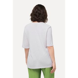 Ulla Popken  T-shirt con texture, taschino, scollo a V e mezze maniche 