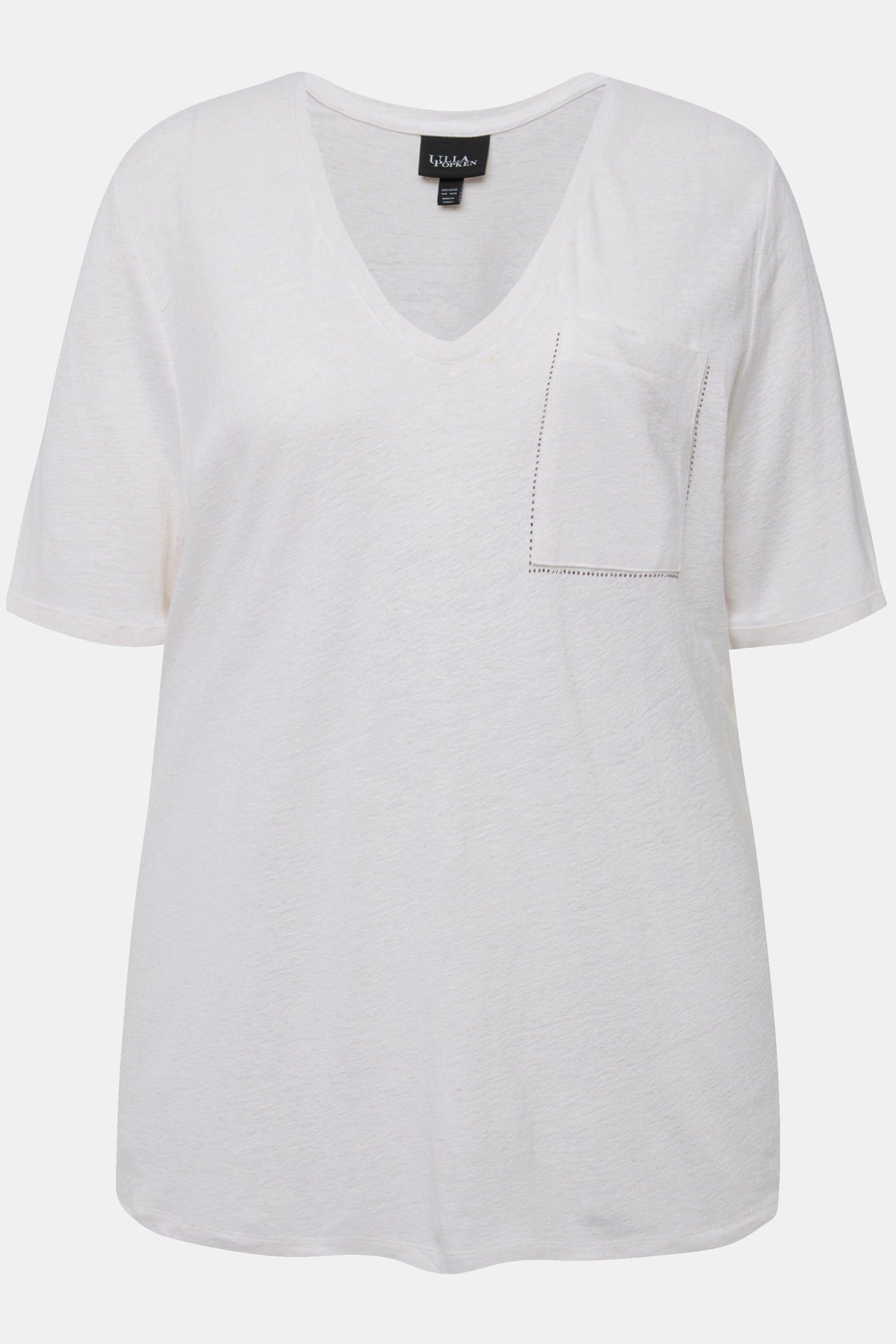 Ulla Popken  T-shirt con texture, taschino, scollo a V e mezze maniche 