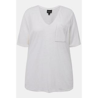 Ulla Popken  T-shirt con texture, taschino, scollo a V e mezze maniche 