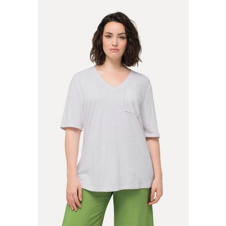 Ulla Popken  T-shirt con texture, taschino, scollo a V e mezze maniche 