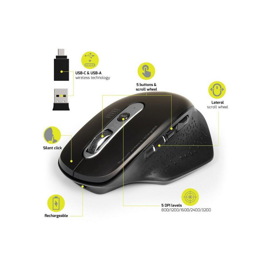 Port Designs  Kabellose Maus 2,4 ghz - bluetooth usb-a &amp; usb-c wiederaufladbar - beidhändig - 5 geräuschlose Tasten dpi einstellbar  Executive 