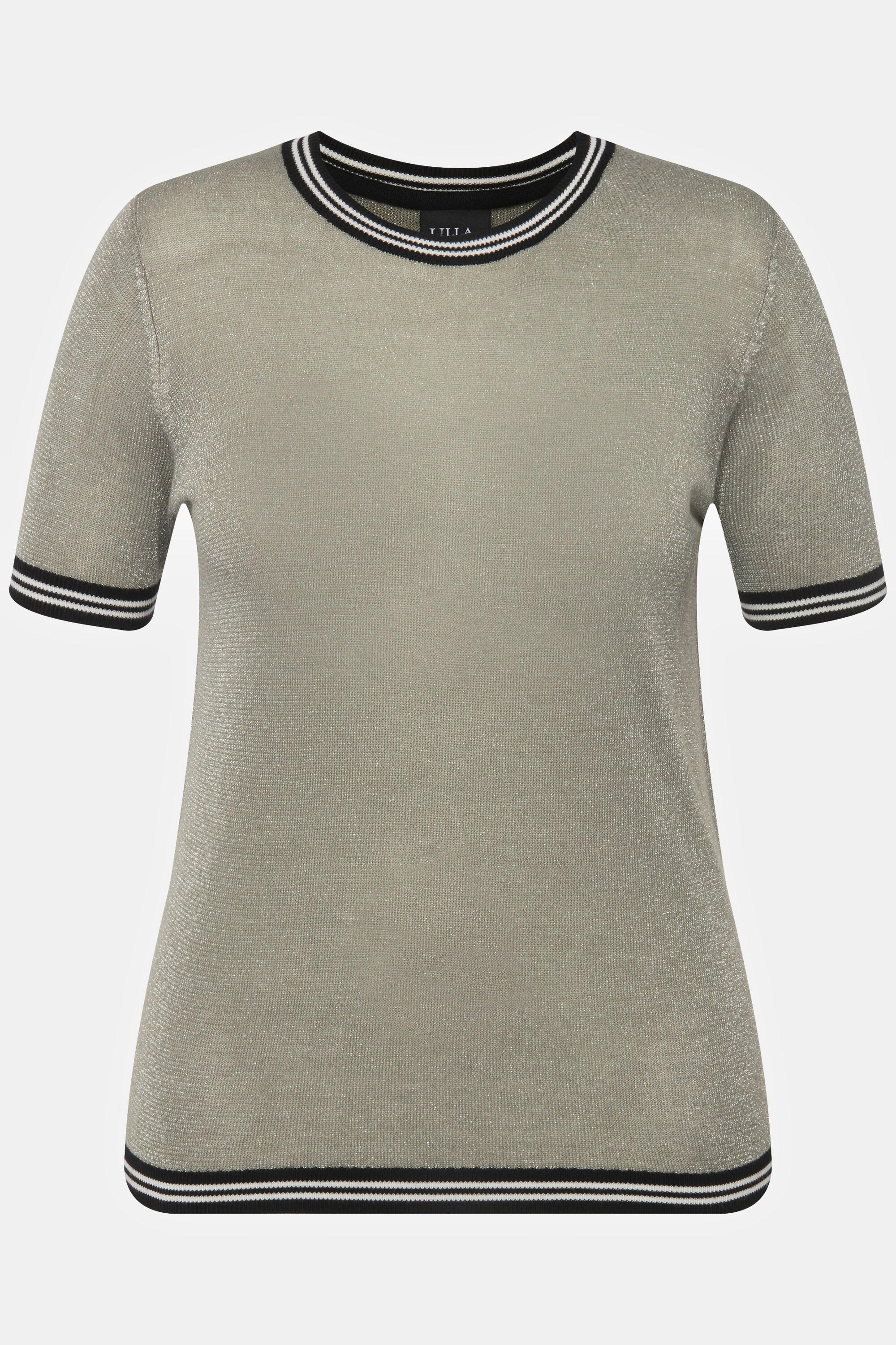 Ulla Popken  T-shirt con righe, effetto metallizzato, scollo a girocollo e mezze maniche 