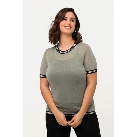 Ulla Popken  T-shirt con righe, effetto metallizzato, scollo a girocollo e mezze maniche 