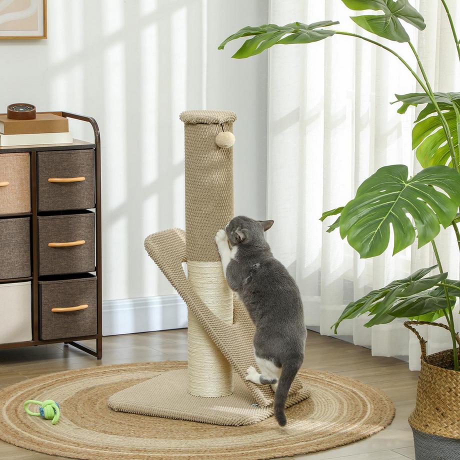 Northio  Arbre à chat, arbre à chat de 84 cm, arbre à chat en sisal avec balle de jeu, arbre à chat pour chats, meubles à gratter pour chat, intérieur, blanc crème 
