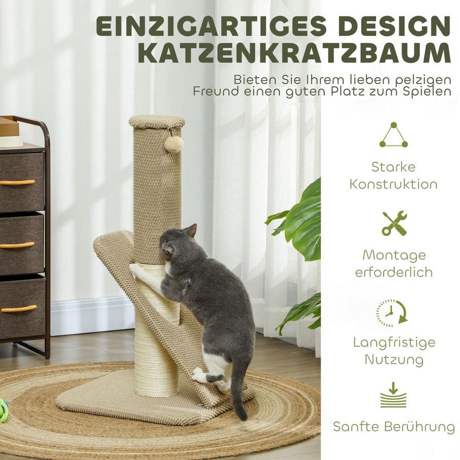 Northio  Arbre à chat, arbre à chat de 84 cm, arbre à chat en sisal avec balle de jeu, arbre à chat pour chats, meubles à gratter pour chat, intérieur, blanc crème 