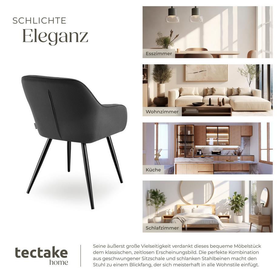 Tectake Sedia da sala da pranzo Marilyn imbottita, effetto velluto a coste  