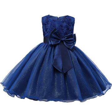 Abendkleid mit Schleife und Blumen - Blau