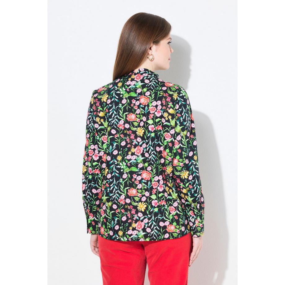 Ulla Popken Bluse Blüten Kelchkragen V-Ausschnitt Langarm  