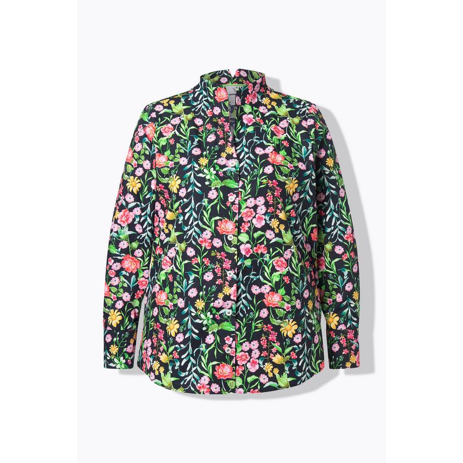 Ulla Popken Bluse Blüten Kelchkragen V-Ausschnitt Langarm  