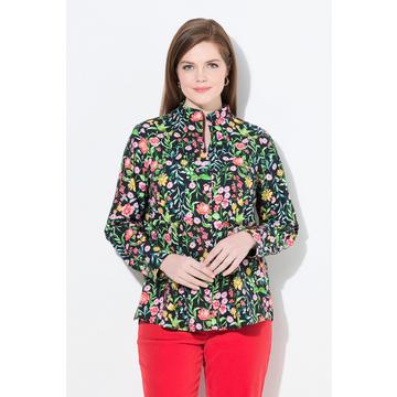 Bluse, Blüten, Kelchkragen, V-Ausschnitt, Langarm