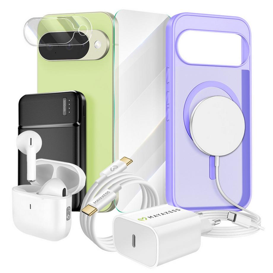 Kit Premium per Pixel 10 Cover, Vetro Protettivo, Caricatori, Power Bank, MagSafe, Auricolari Bluetooth (8 pezzi)