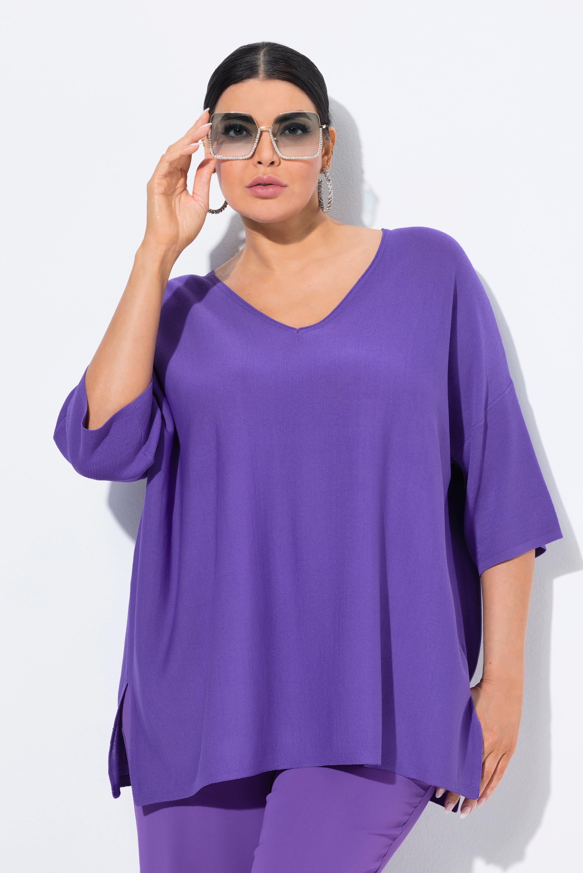 Ulla Popken Pull Oversized Col V Manches Courtes  