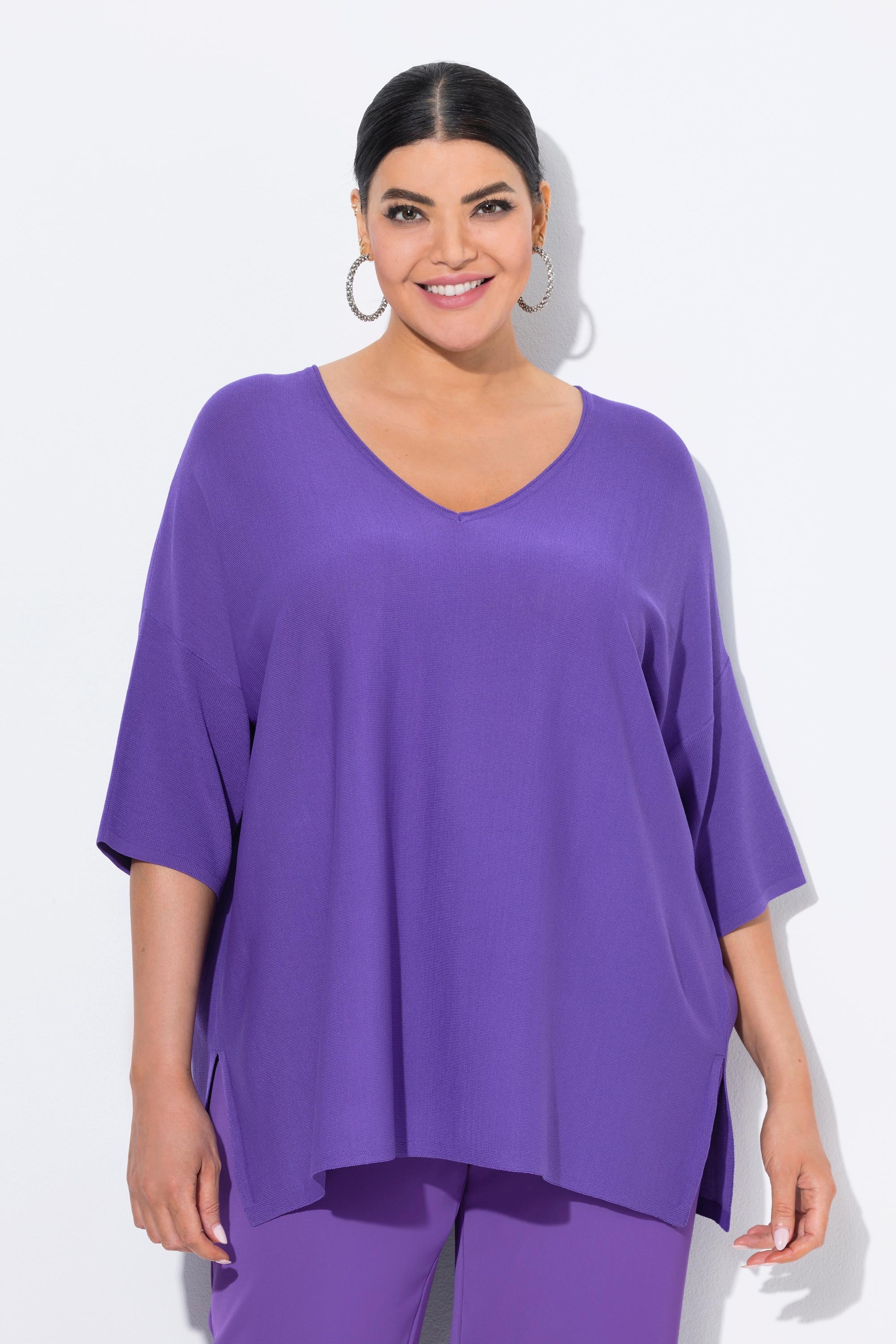 Ulla Popken Pull Oversized Col V Manches Courtes  