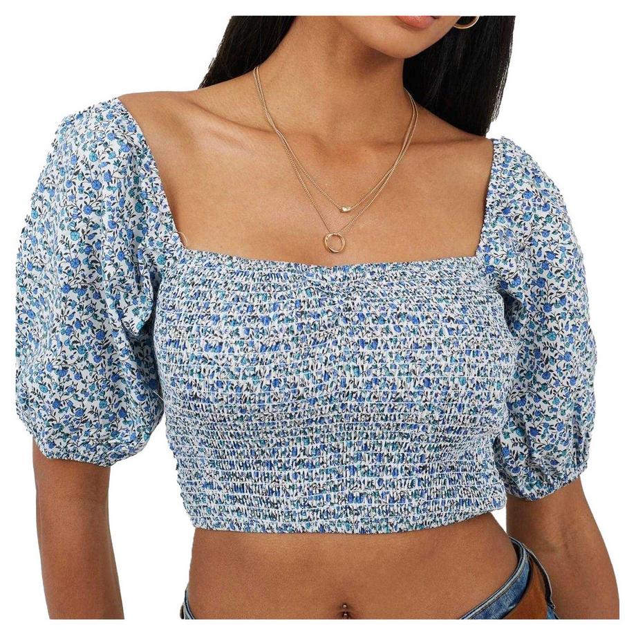 Haut Manches Bouffantes Motiftyle Petites Fleurs