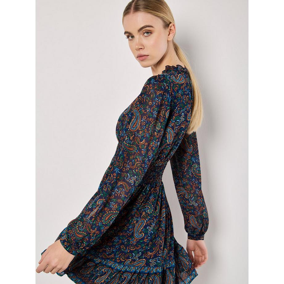 Mini-robe à volants motif cachemire