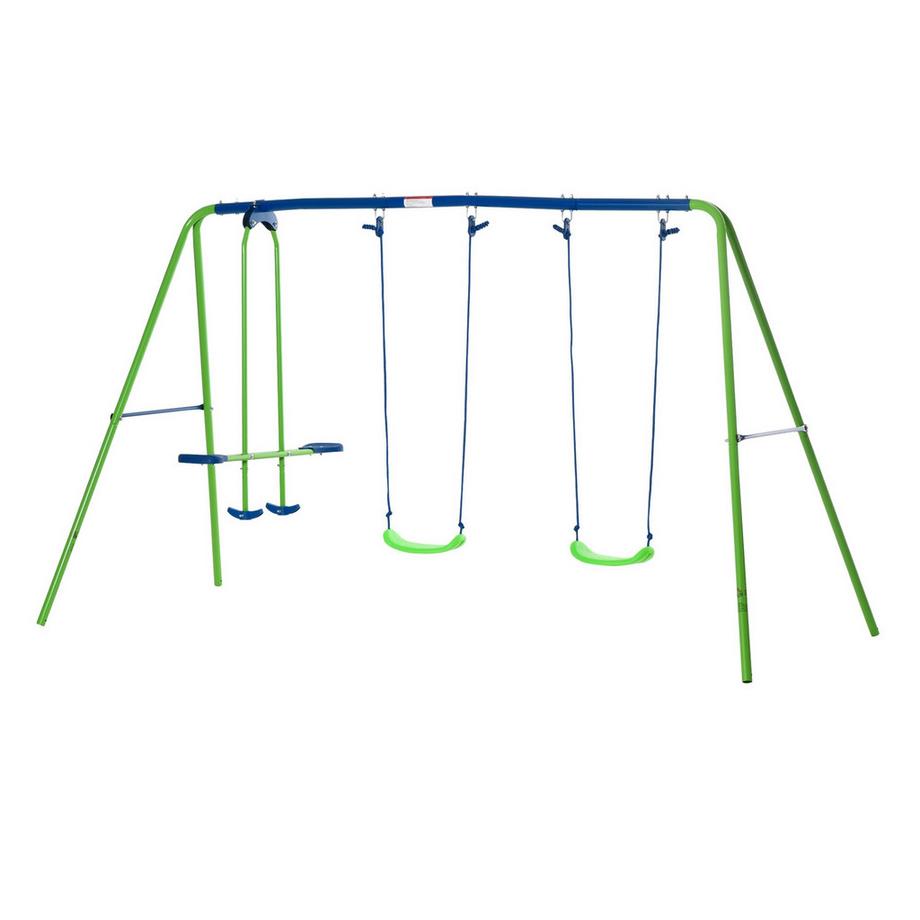 Balancez 3 appareils de balançoire avec 2 balançoires et face à face dim. 2,8 L x 1,4 L x 1,78 H m Protection contre la corrosion des métaux époxy PE Vert Bleu |