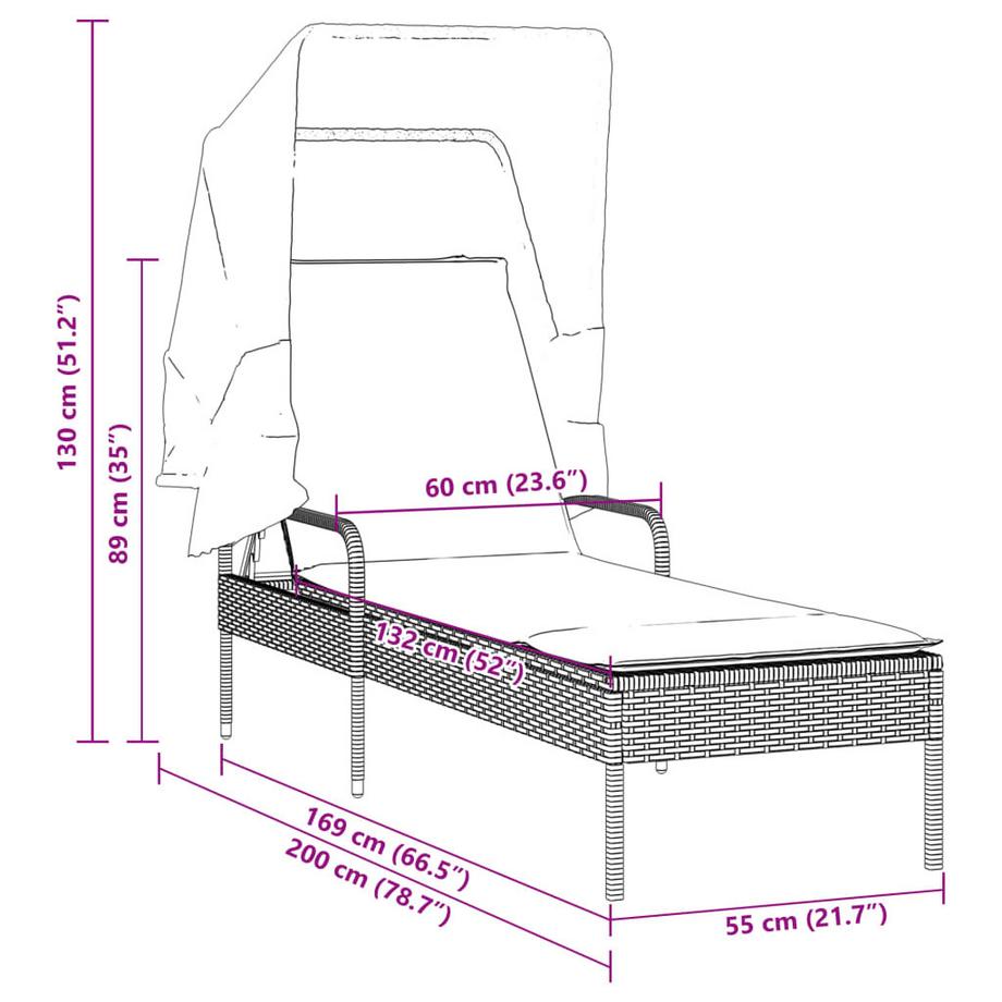 VidaXL Chaise longue rotin synthétique  