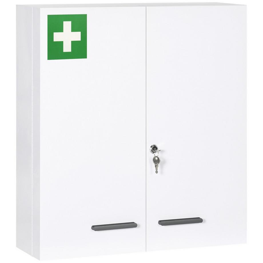 Medizinschrank 2-Türiger Medikamentenschrank Mit 6 Einlegeböden, Apothekerschrank Für Wandmontage, Stahl, Weiß, 55X18X60Cm