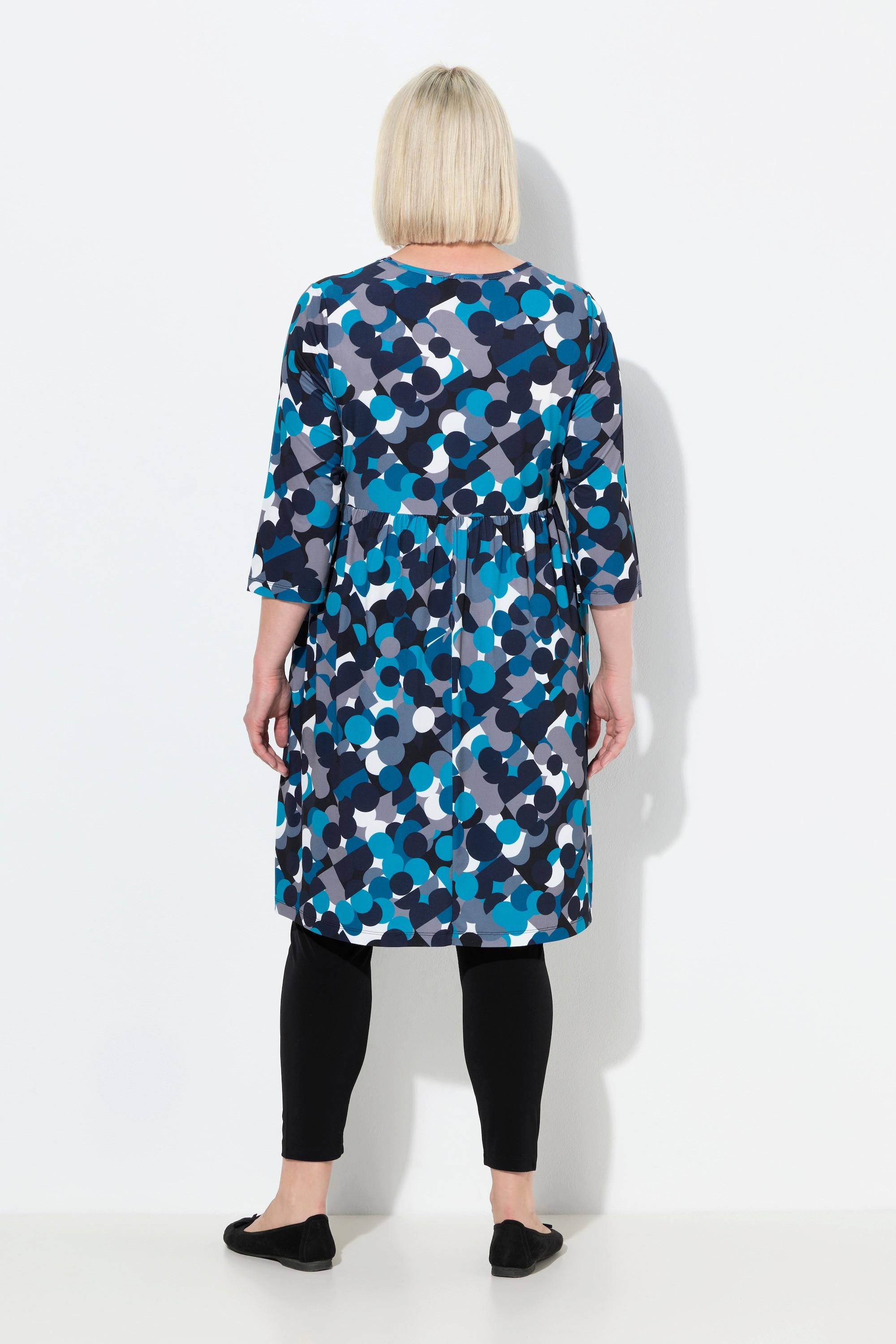 Ulla Popken Longshirt Punkte A-Linie Carré-Ausschnitt 3/4-Arm  