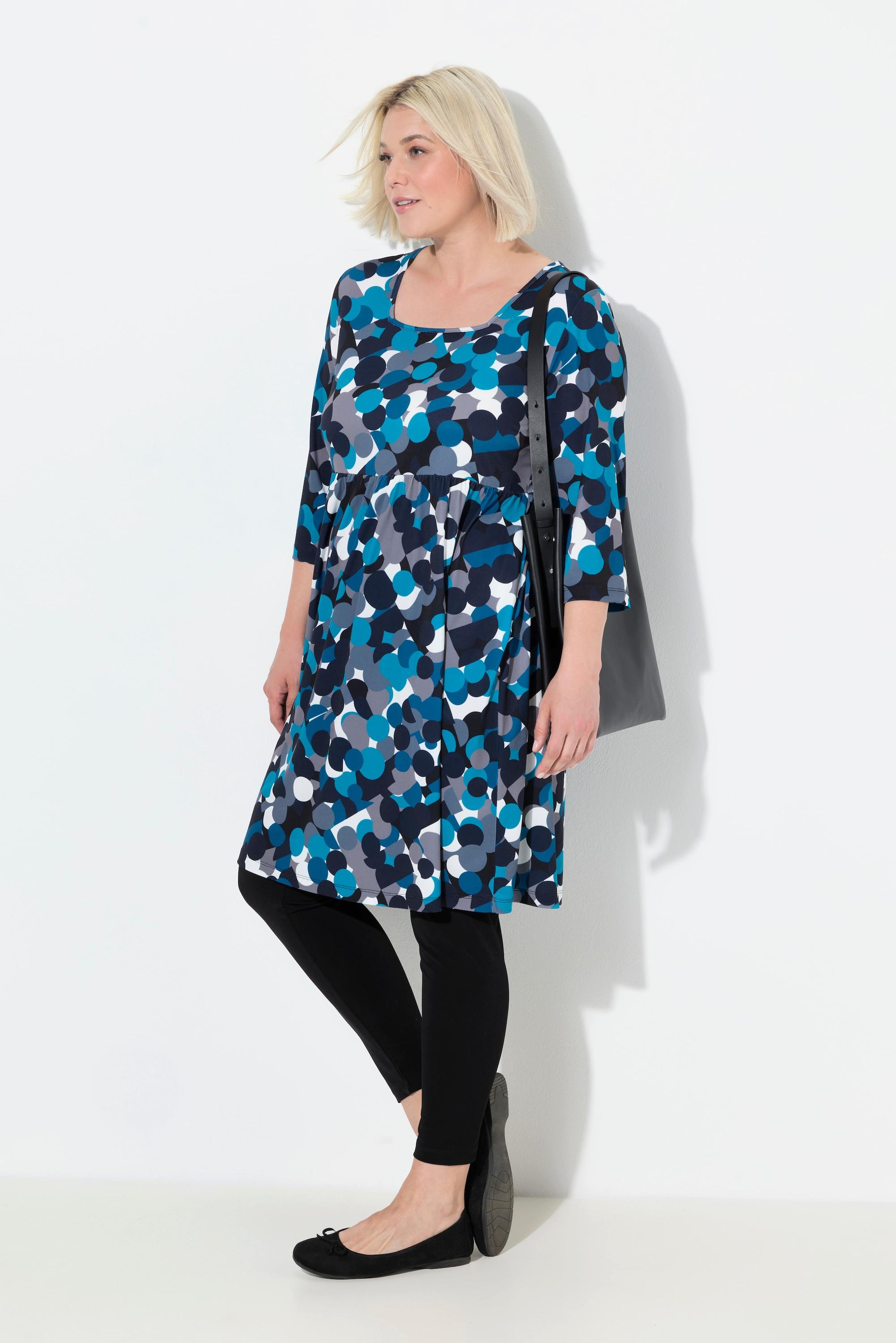 Ulla Popken Longshirt Punkte A-Linie Carré-Ausschnitt 3/4-Arm  