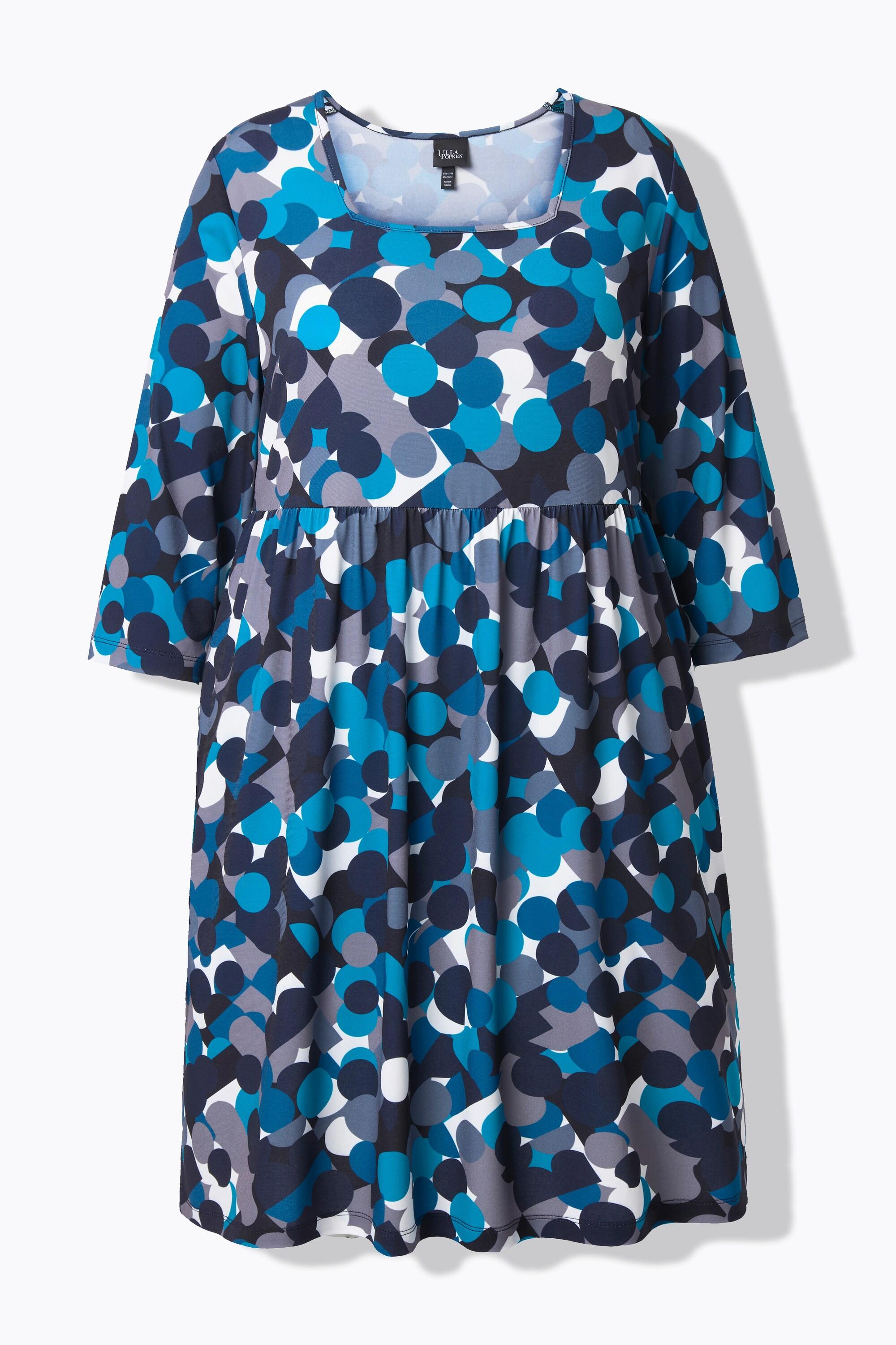 Ulla Popken Longshirt Punkte A-Linie Carré-Ausschnitt 3/4-Arm  