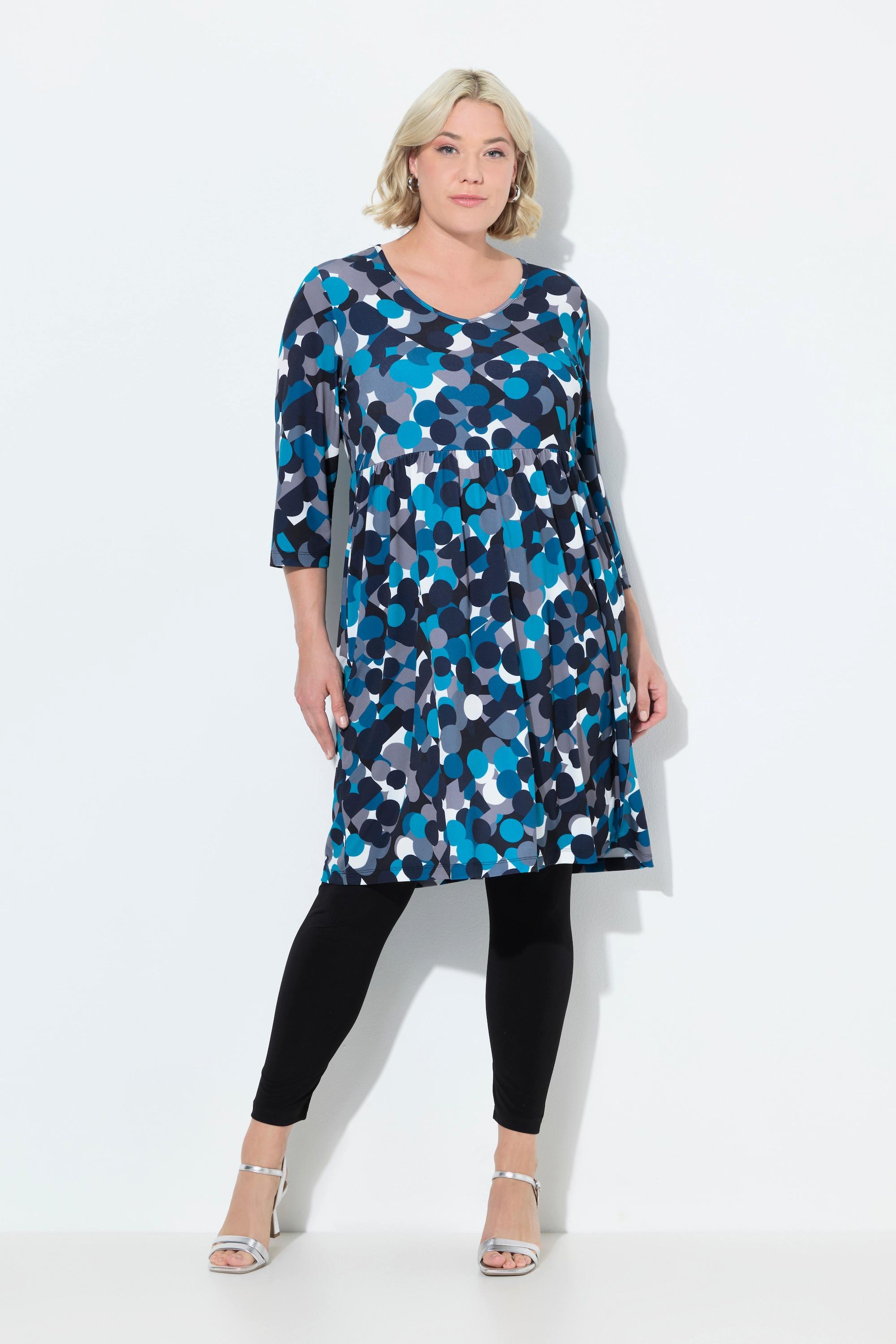 Ulla Popken Longshirt Punkte A-Linie Carré-Ausschnitt 3/4-Arm  