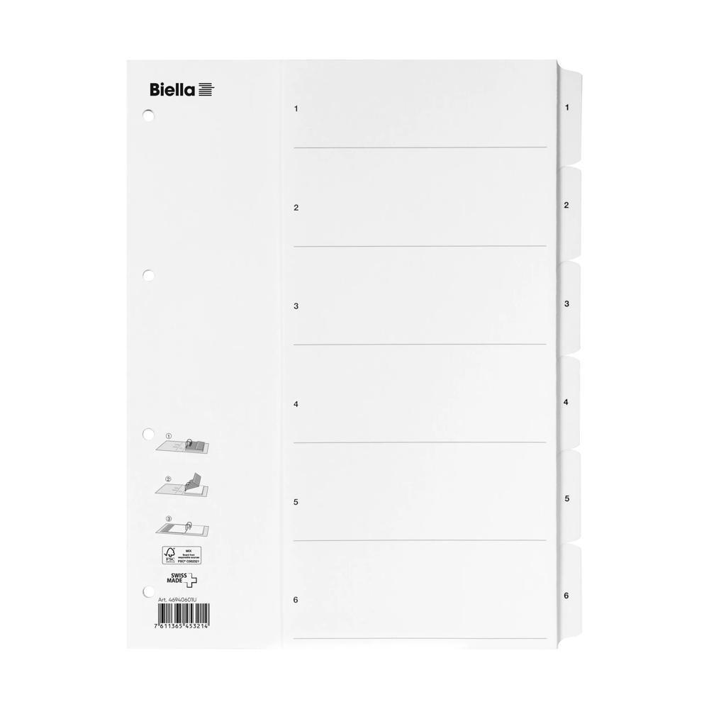 Biella  Kartonregister SmartIndex, Teilung 1-6 - x 25 