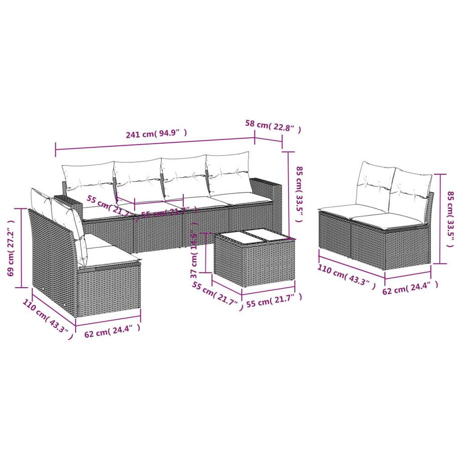 VidaXL Ensemble de canapés de jardin rotin synthétique  